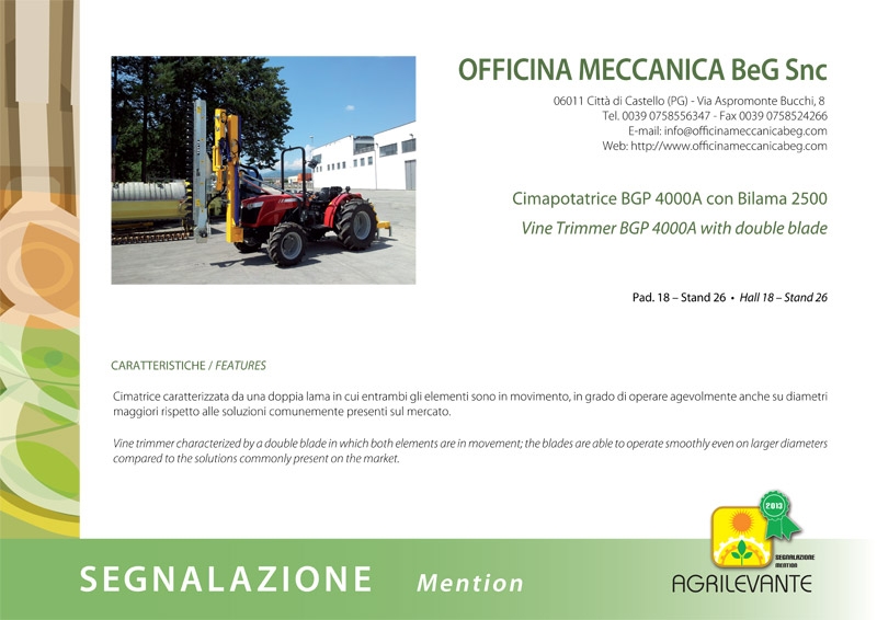 Certificate about BGP 4000A pruner – Agrilevante 2013