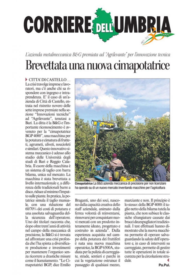 Article in the regional newspaper “Corriere Dell&#039;Umbria” (2013)